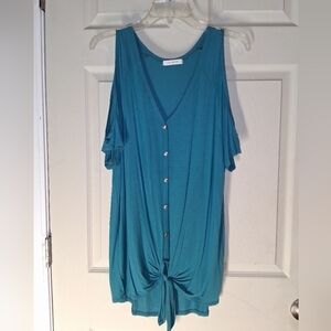 Cherish Teal Button-Down Blouse